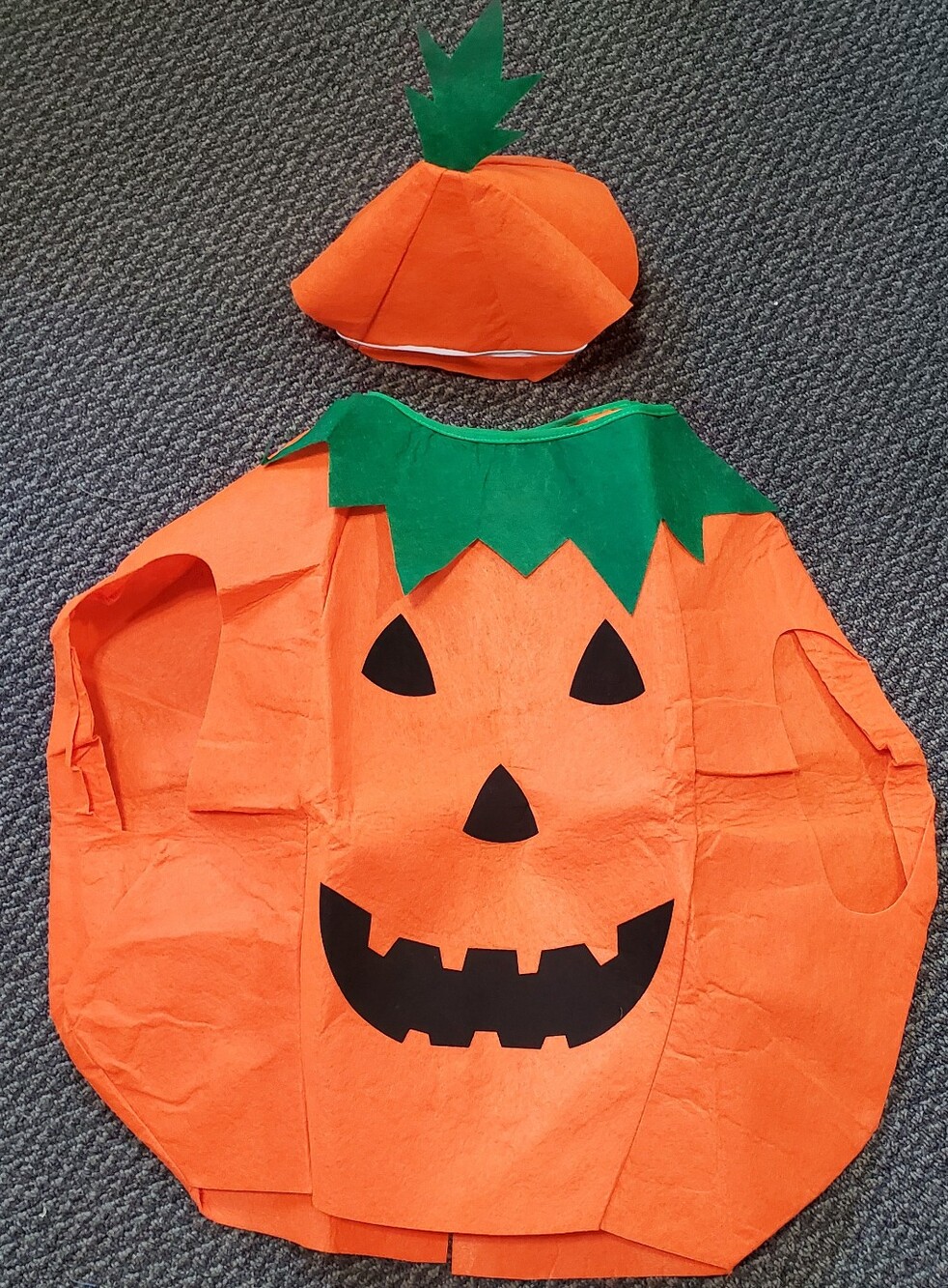 Kids Orange Felt Pumpkin Costume with Hat. Toddler One Size.